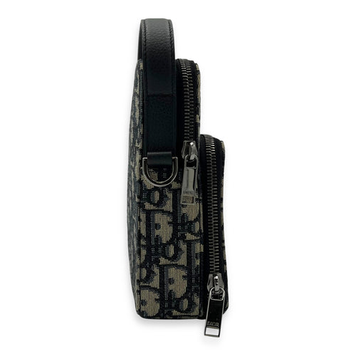 Christian Dior Oblique Crossbody Bag Blue in Jacquard, Silver hardware_4