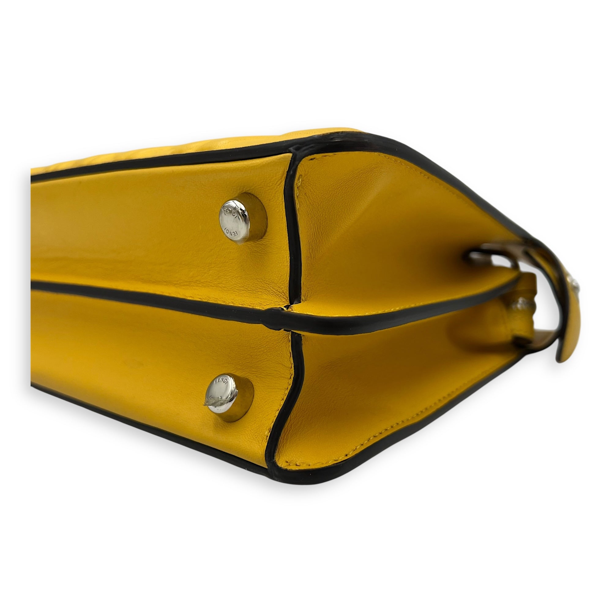 Fendi Peekaboo Top Handle Bag Yellow in Calfskin, Silver hardware_11