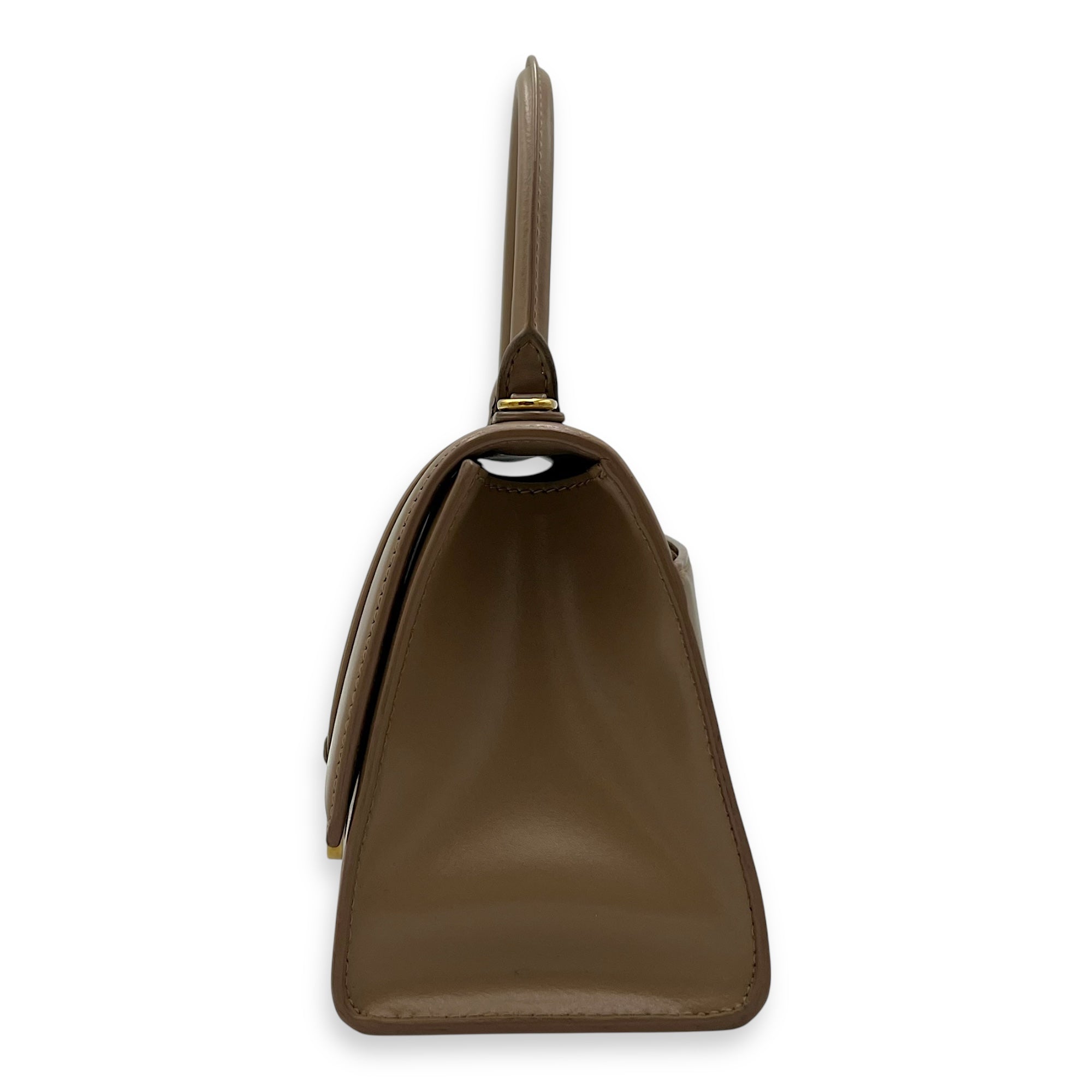 Balenciaga Hourglass Small Beige Top Handle Bag in Calfskin, Gold hardware_4