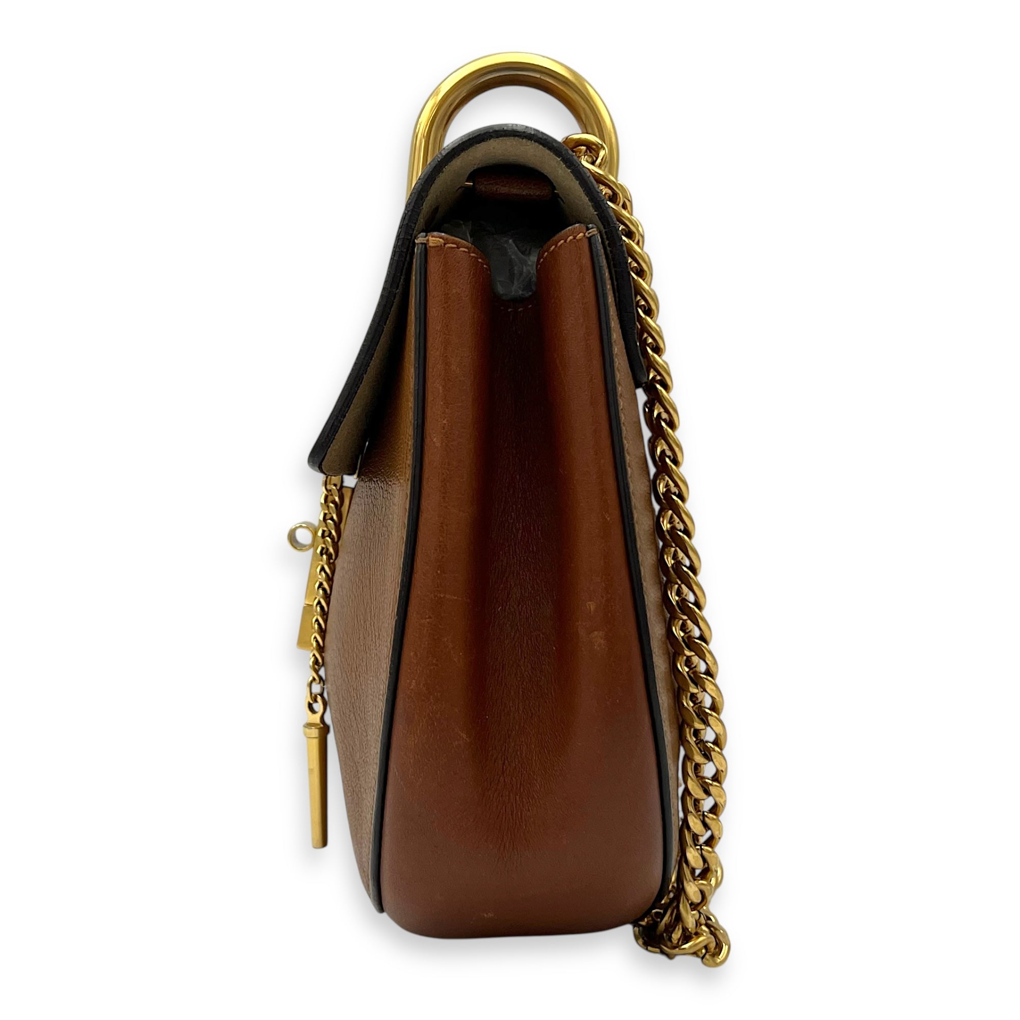 Chloé Drew Shoulder Bag Brown in Calfskin, Gold hardware_4