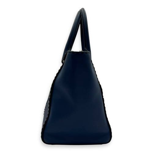 Prada Logo Top Handle Bag Blue in Calfskin, Gold hardware_4