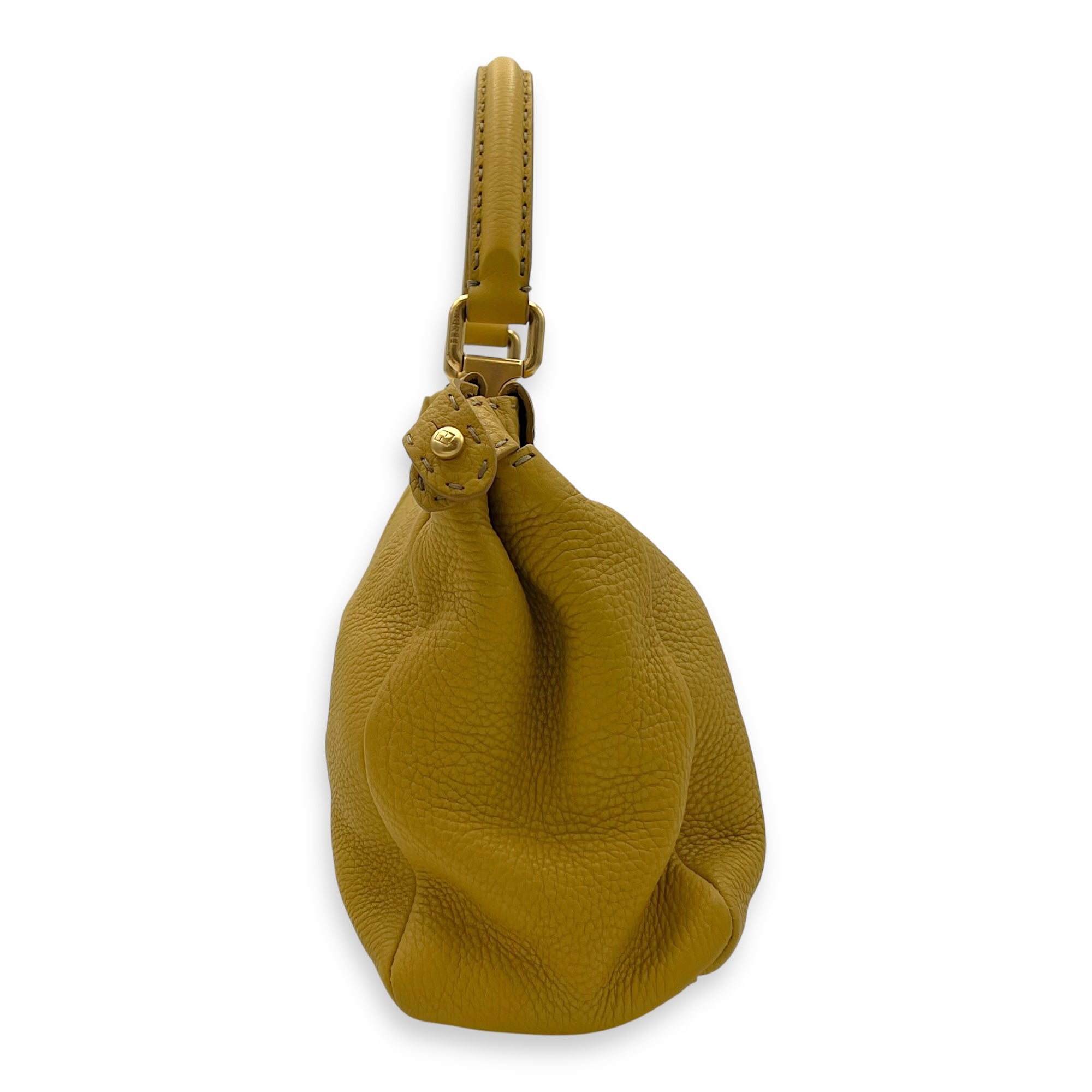 Fendi Peekaboo Top Handle Bag Yellow in Calfskin, Gold hardware_4