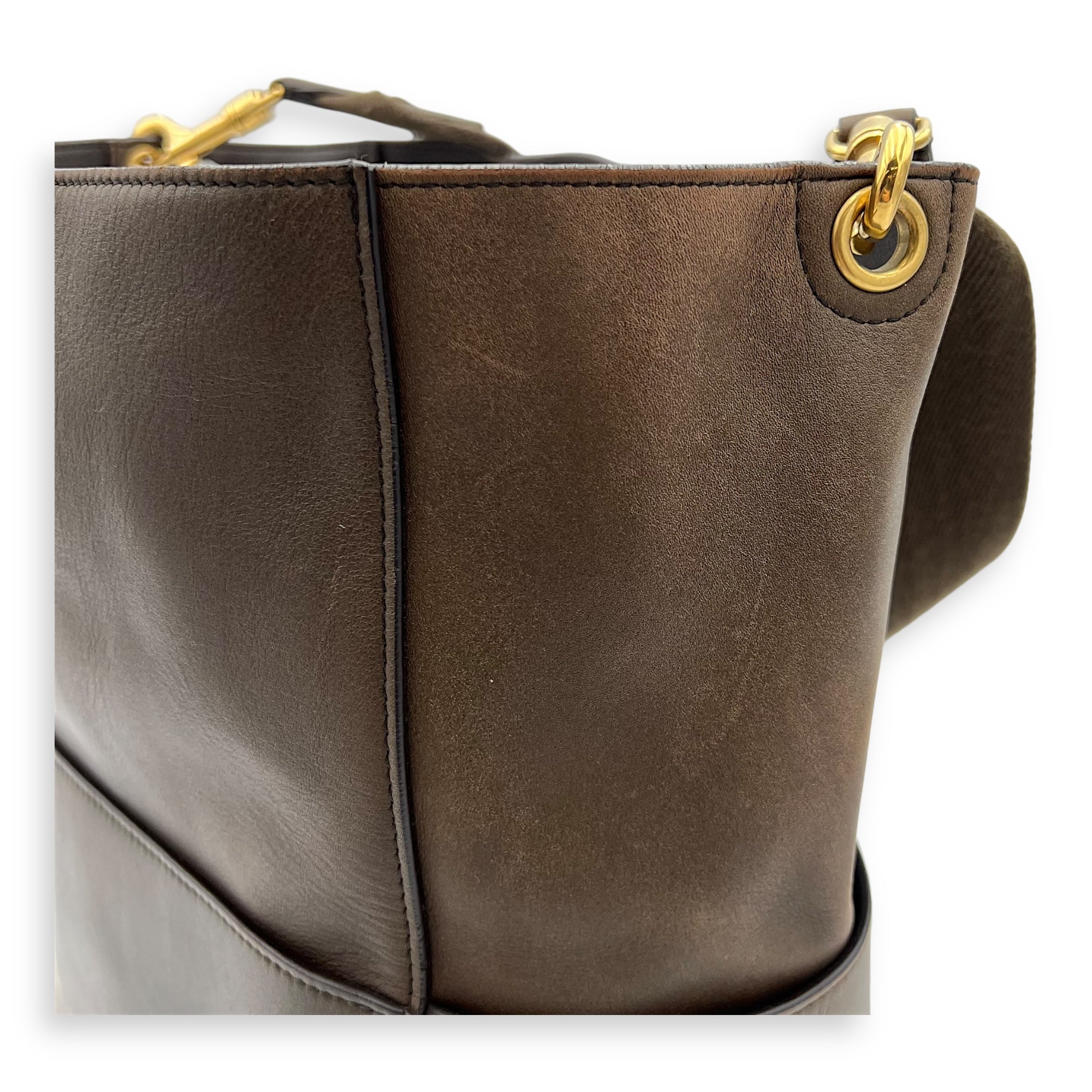 Celine Sangle Shoulder Bag Brown in Calfskin, Gold hardware_10