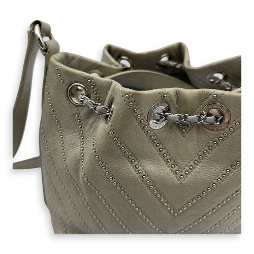 Chanel CC Chevron Bucket Bag Silver in Calfskin, Silver hardware_12