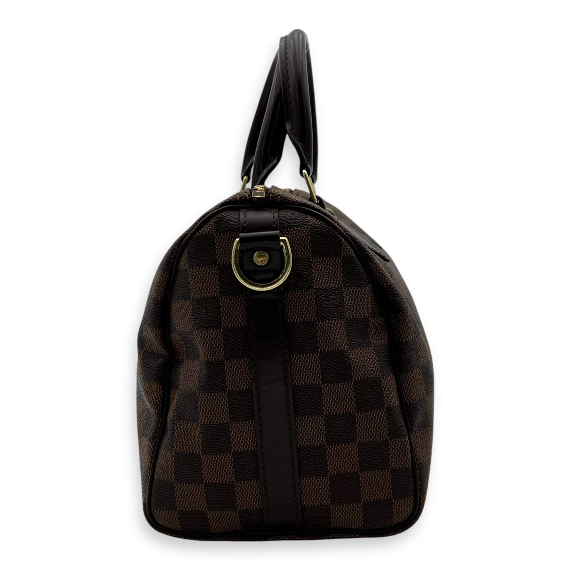 Louis Vuitton Speedy Bandouliere Top Handle Bag 25 Brown in Coated Canvas, Gold hardware_4