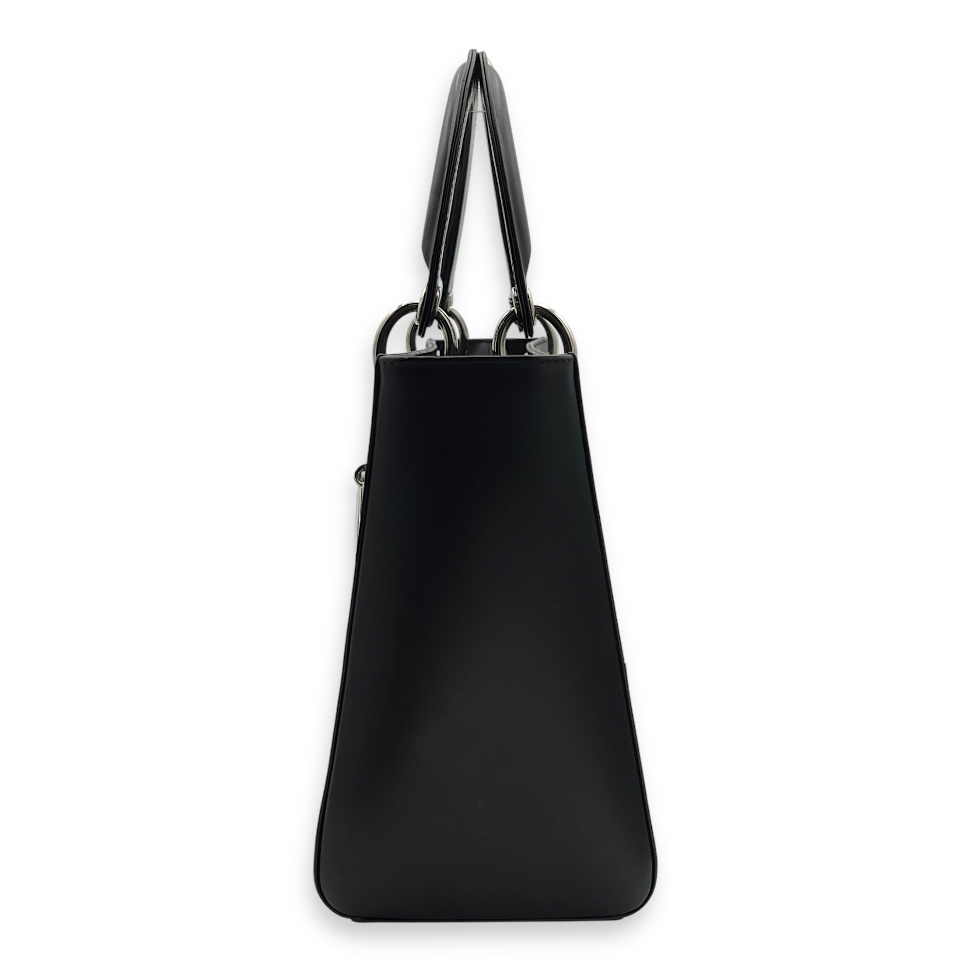 Christian Dior Lady Dior Medium Black Top Handle Bag in Calfskin, Silver hardware_4