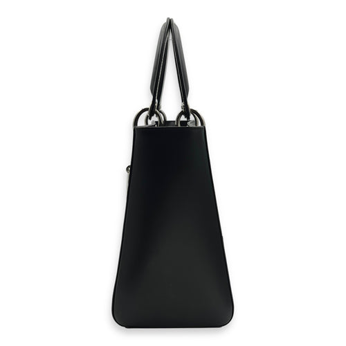 Christian Dior Lady Dior Medium Black Top Handle Bag in Calfskin, Silver hardware_4