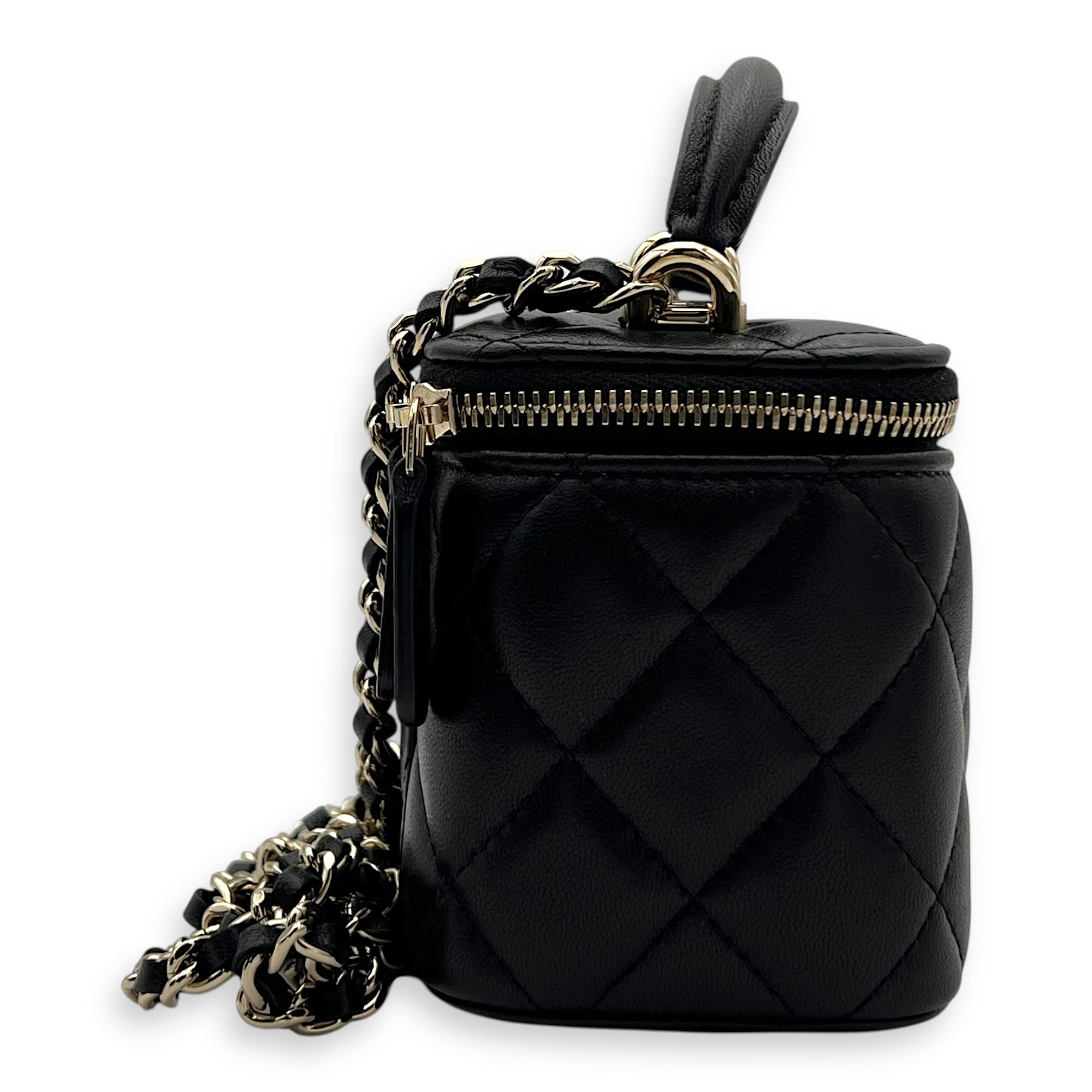 Chanel Vanity Crossbody Bag Black in Lambskin, Gold hardware_4