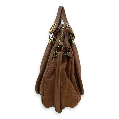 Chloé Paraty Large Brown Top Handle Bag in Calfskin, Gold hardware_4