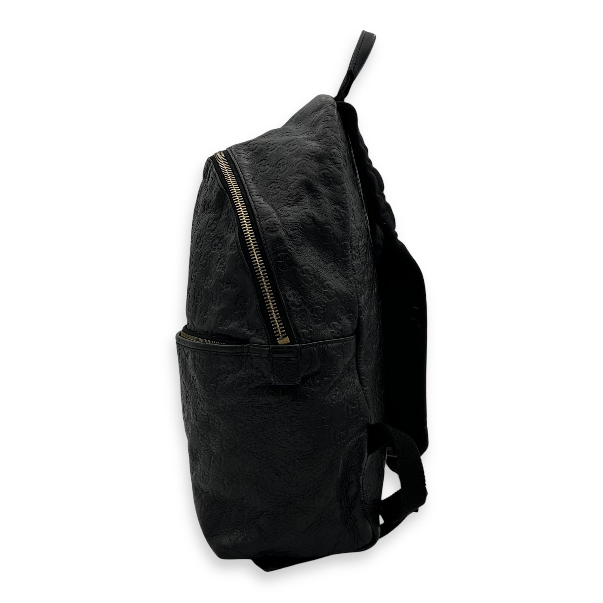 Gucci Guccissima Backpack Black in Calfskin, Gold hardware_4