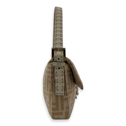 Fendi Seleria baguette Top Handle Bag Small Beige in Fabric, Gold hardware_4