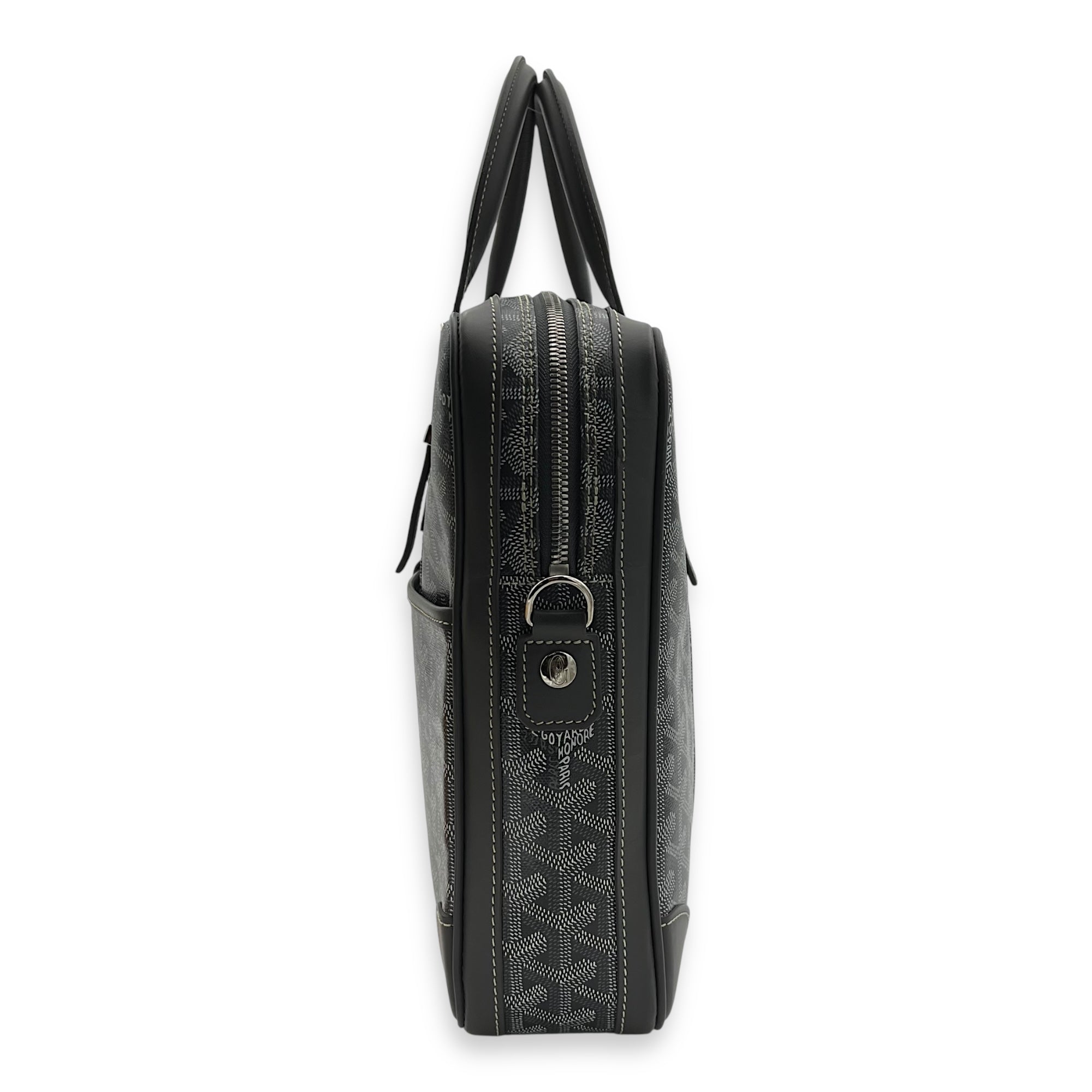 Goyard Ambassade Briefcase Grey in Coated Canvas, Silver hardware_4
