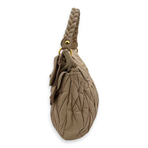Miu Miu Gaufre Shoulder Bag Beige in Calfskin, Gold hardware_4