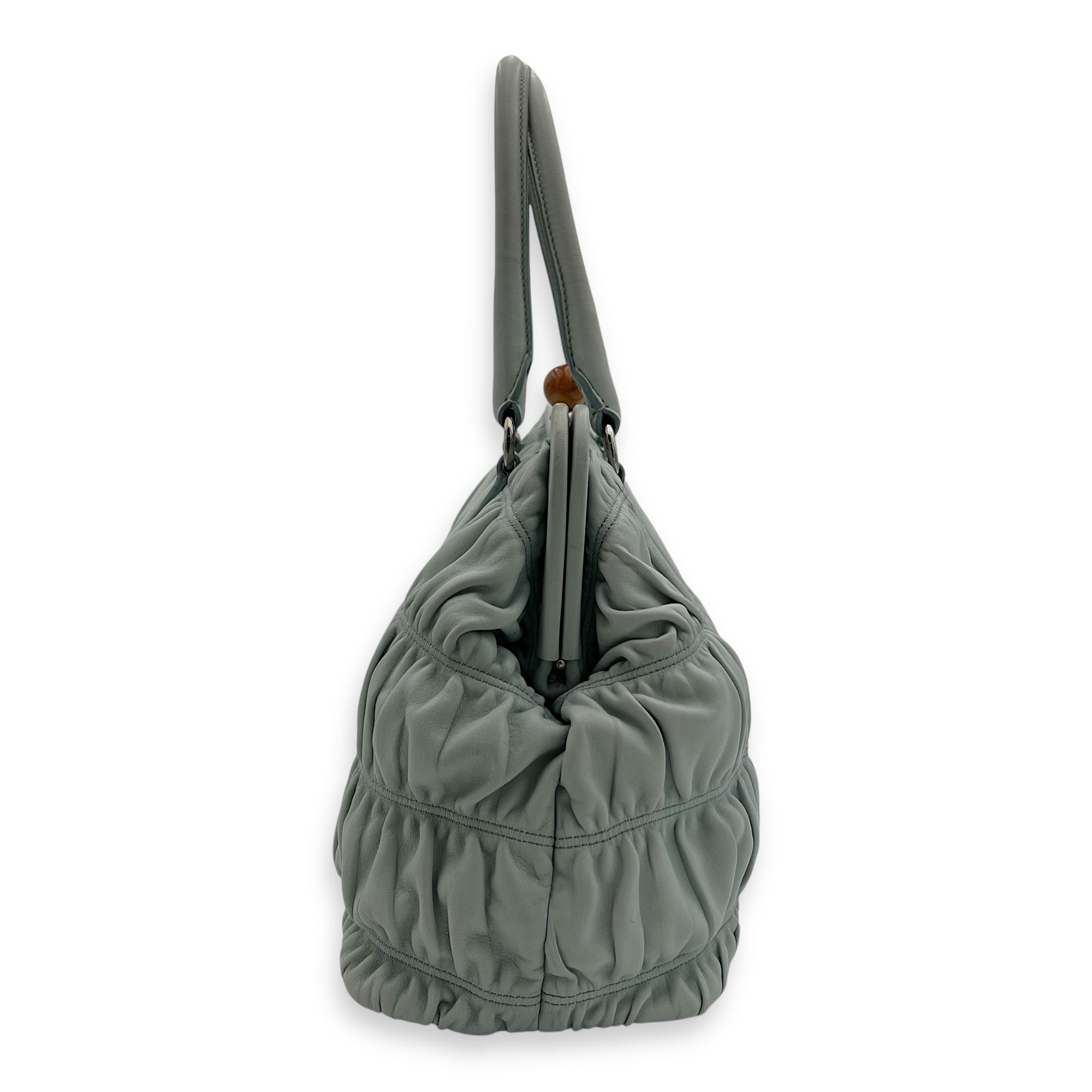 Prada Turnlock Top Handle Bag Blue in Calfskin, Silver hardware_4
