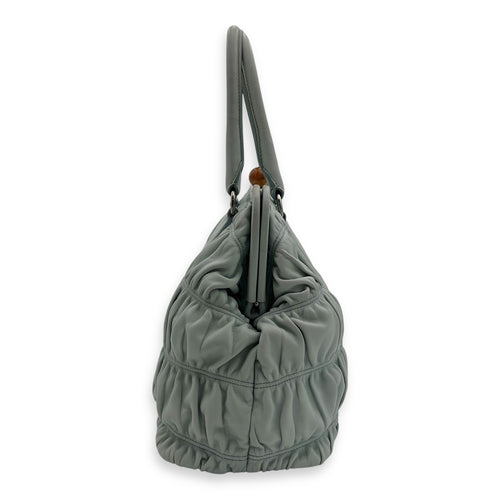 Prada Turnlock Top Handle Bag Blue in Calfskin, Silver hardware_4