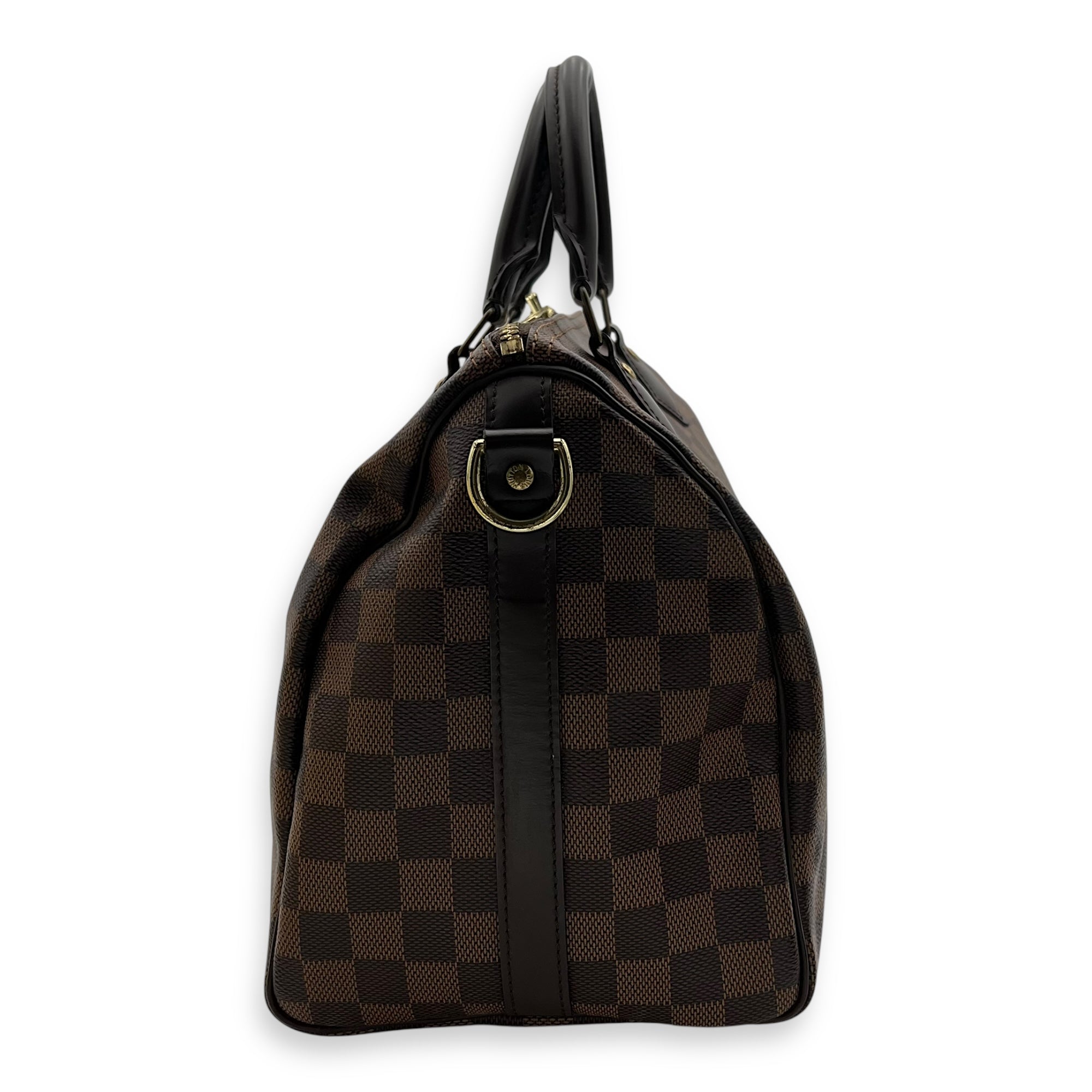Louis Vuitton Speedy Bandouliere Top Handle Bag 30 Brown in Coated Canvas, Gold hardware_4