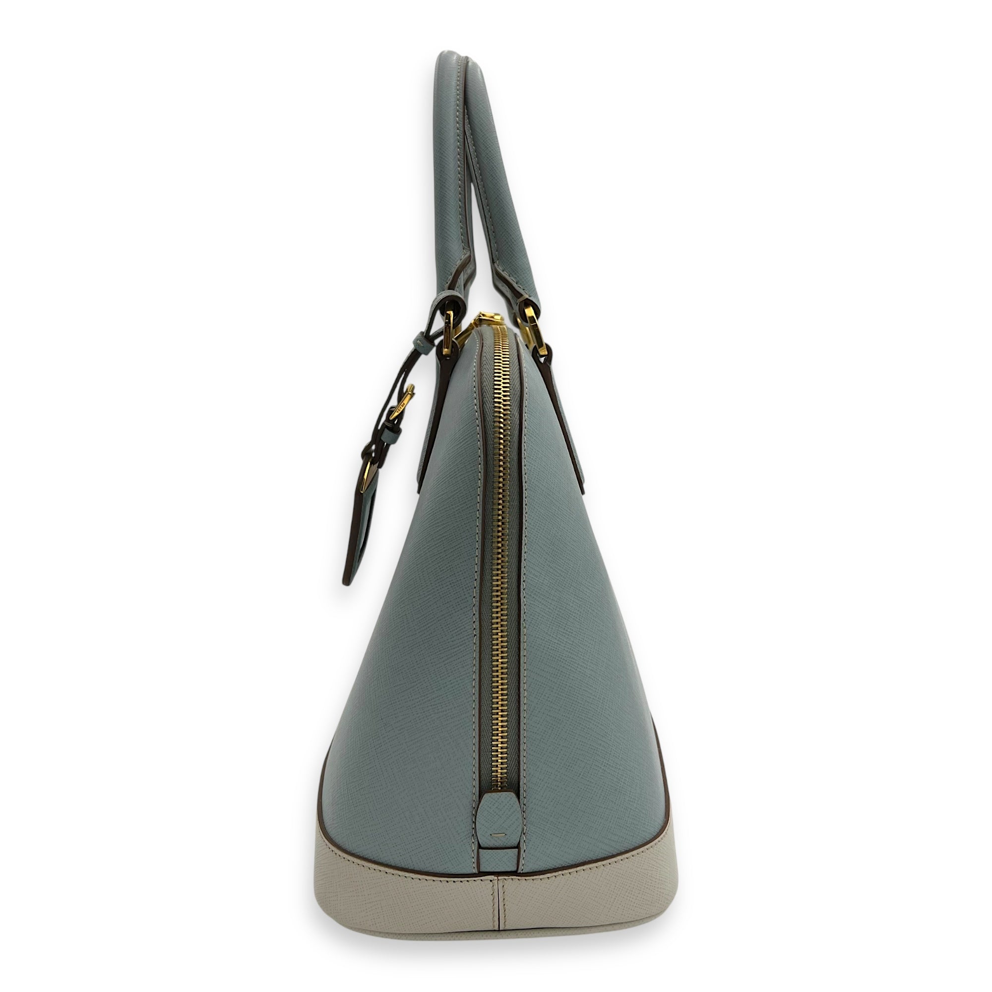 Prada Others Top Handle Bag Blue in Saffiano Leather, Gold hardware_4