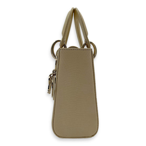 Christian Dior Lady Dior Top Handle Bag Mini Cream in Lizard, Light Gold hardware_4