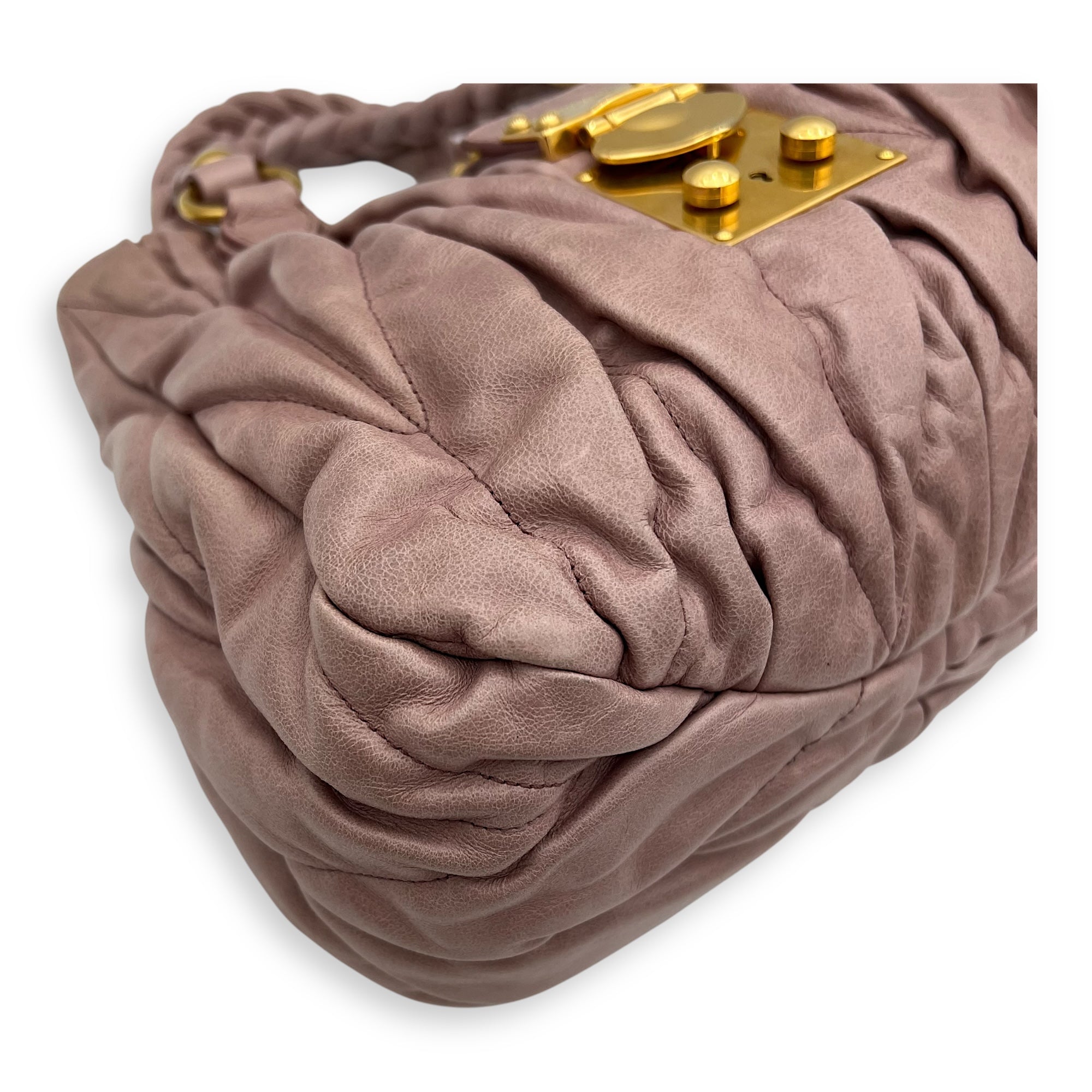Miu Miu Gaufre Top Handle Bag Pink in Calfskin, Gold hardware_8