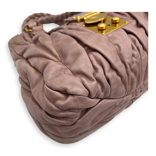 Miu Miu Gaufre Top Handle Bag Pink in Calfskin, Gold hardware_8