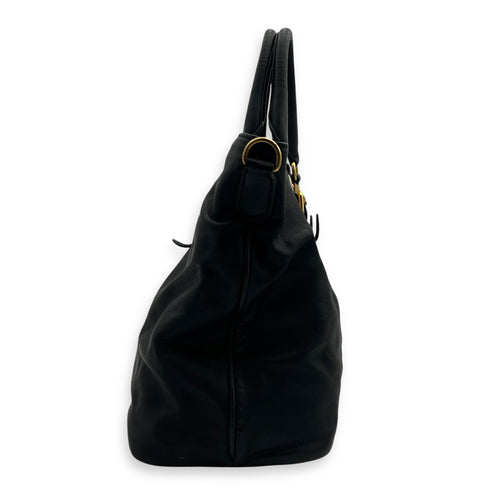 Prada Logo Top Handle Bag Black in Calfskin, Gold hardware_4