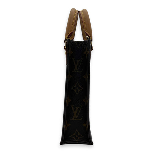 Louis Vuitton Sac Plat Petite Brown Top Handle Bag in Monogram Coated Canvas, Gold hardware_4