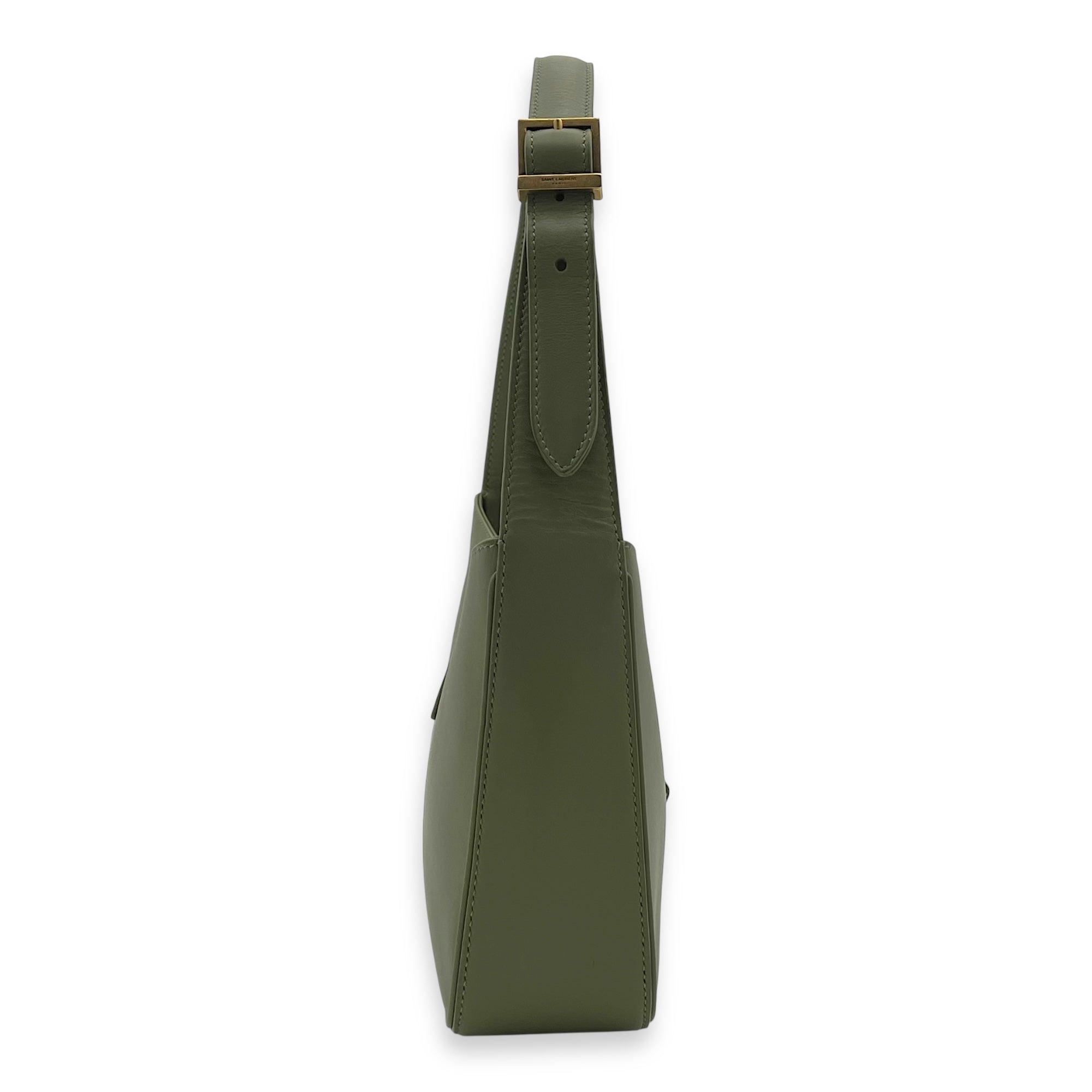 Saint Laurent Le 5 A 7 Shoulder Bag Green in Calfskin, Gold hardware_4