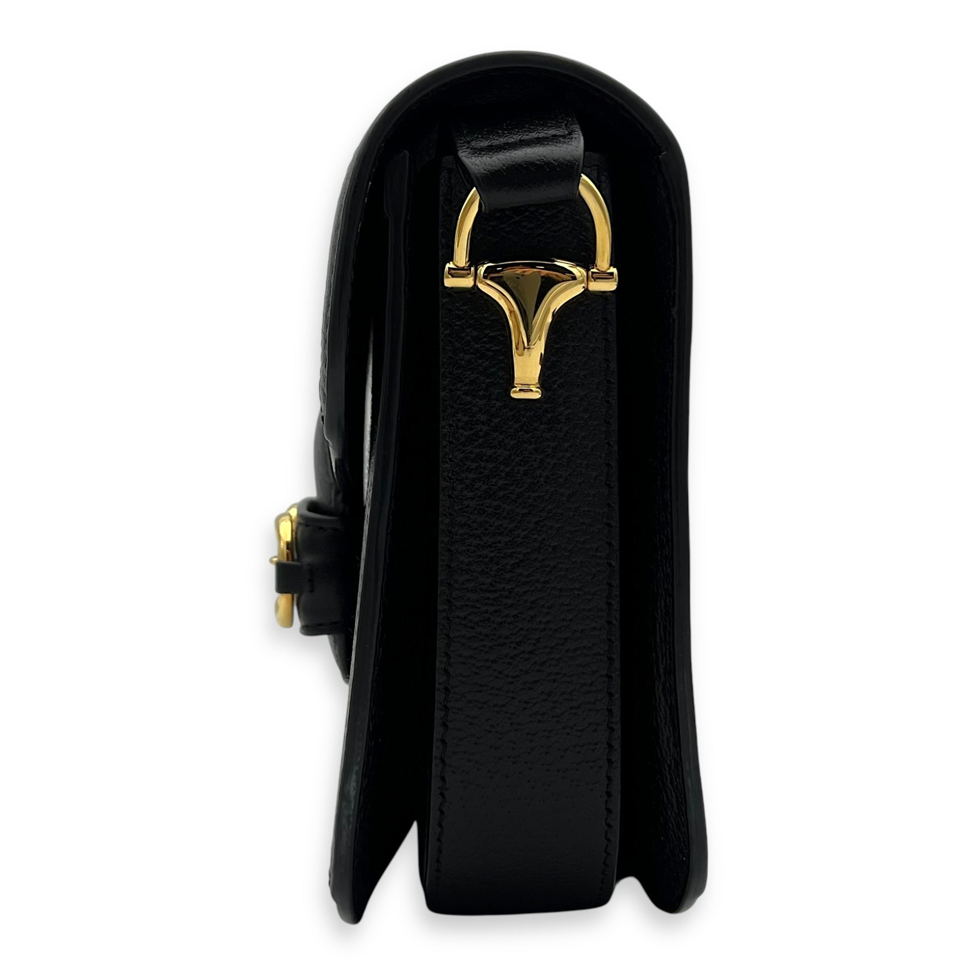 Gucci Horsebit 1955 Shoulder Bag Black in Denim, Gold hardware_4