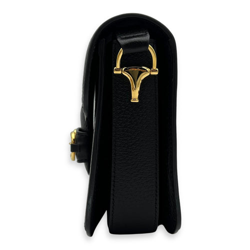 Gucci Horsebit 1955 Shoulder Bag Black in Denim, Gold hardware_4