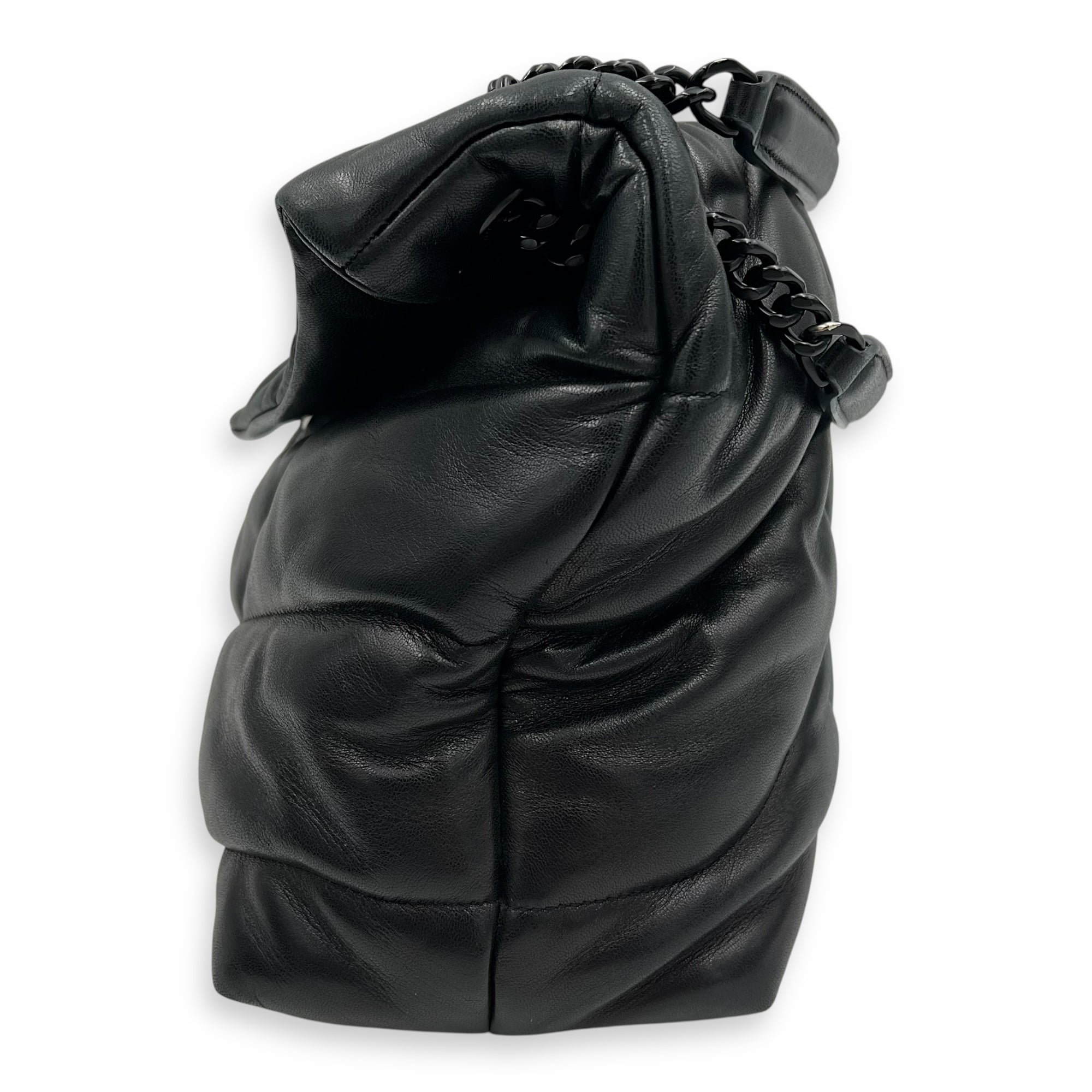 Saint Laurent Puffer Shoulder Bag Black in Lambskin, Lacquered Metal hardware_4