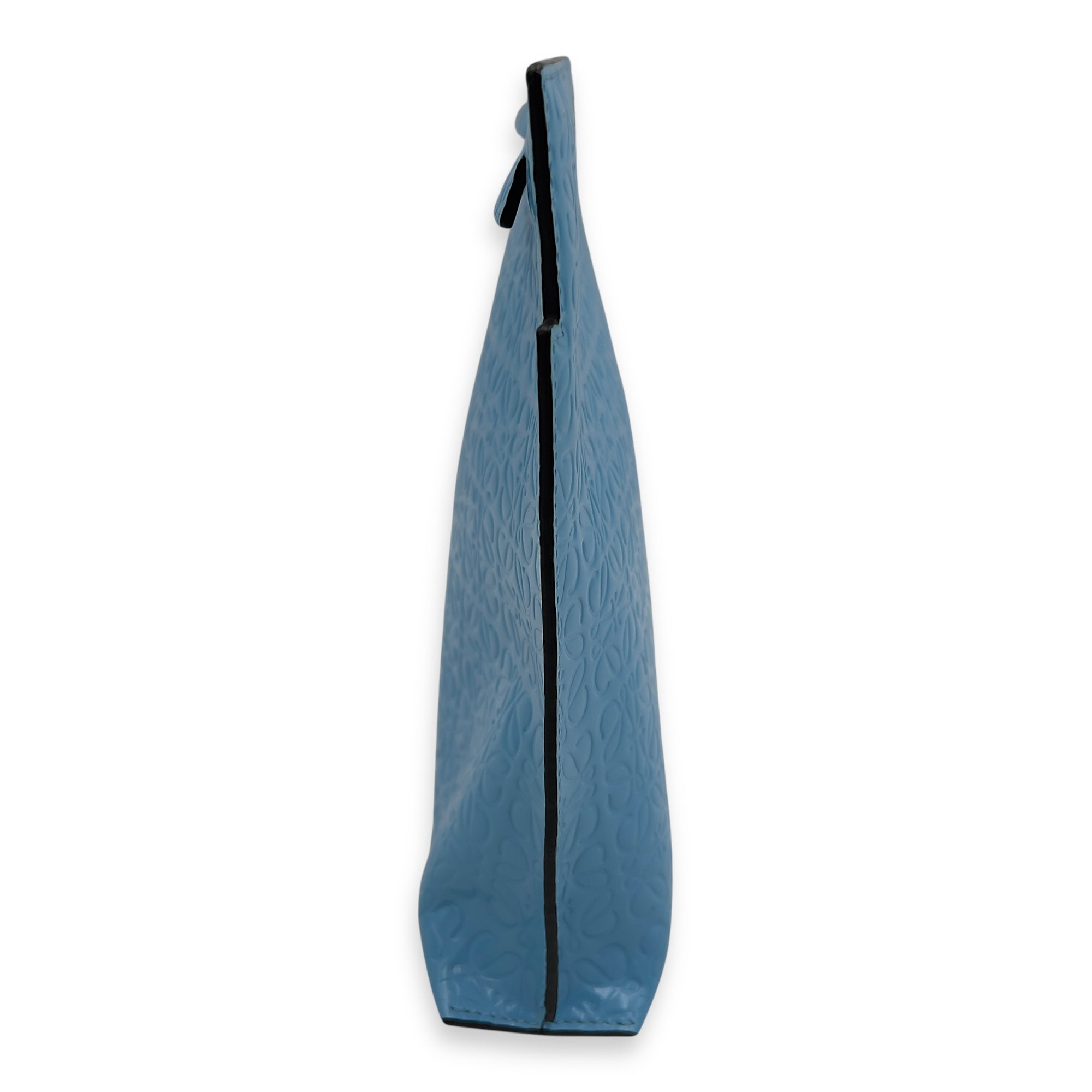 Loewe Anagram T Blue Pouch in Patent Embossed Calfskin, Silver hardware_4