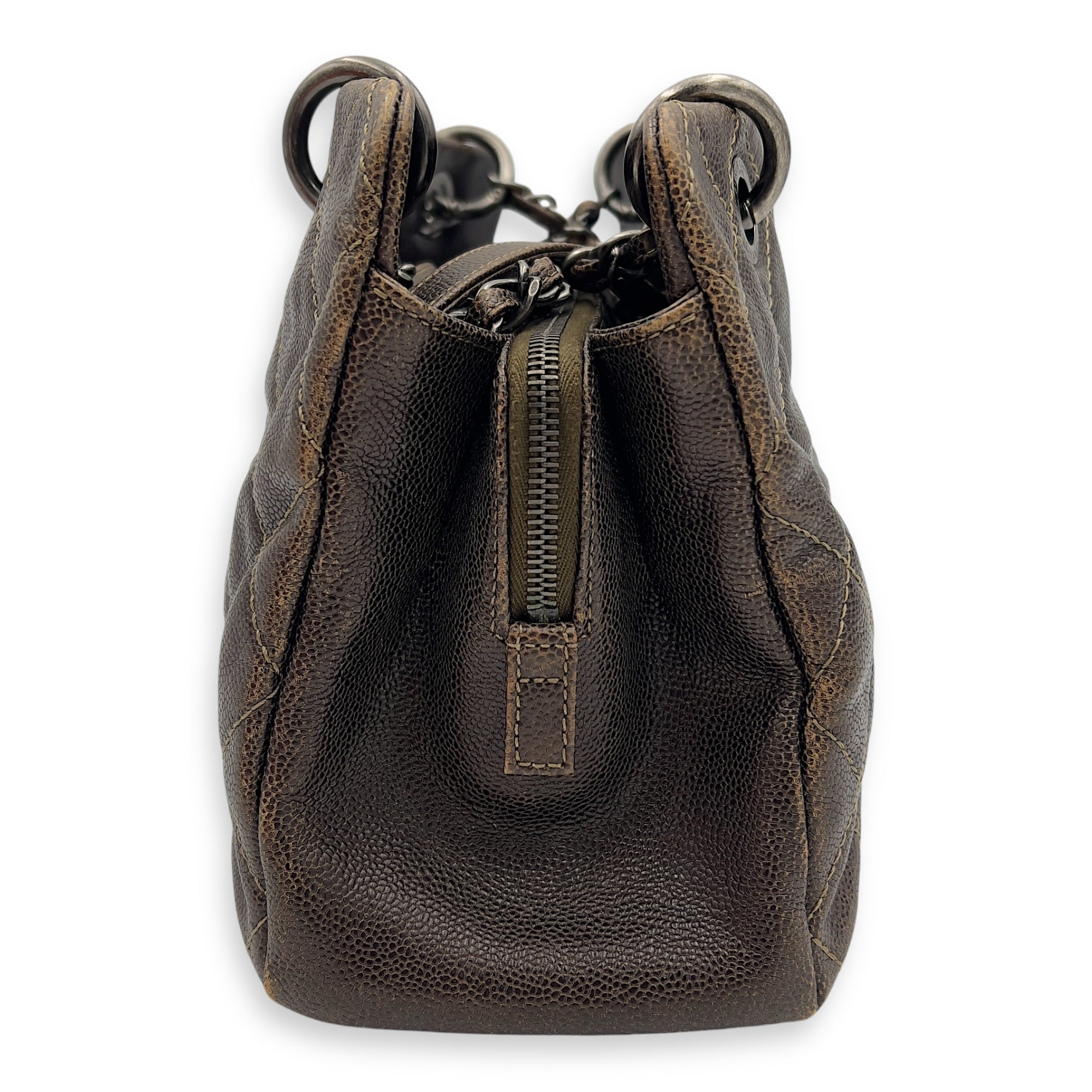 Chanel Quilted Wildstitch Tote Bag Brown in Calfskin, Ruthenium hardware_4