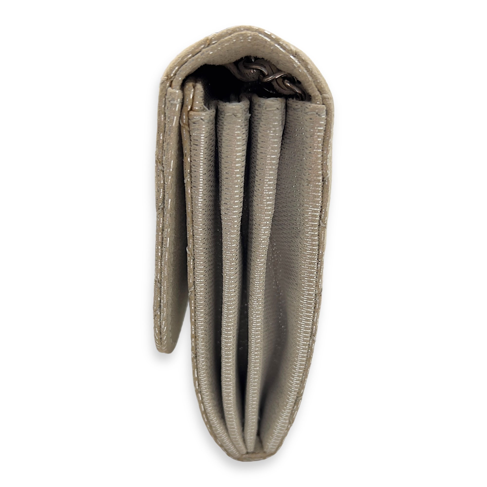 Chanel CC Silver Wallet On Chain in Jersey, Silver hardware_4