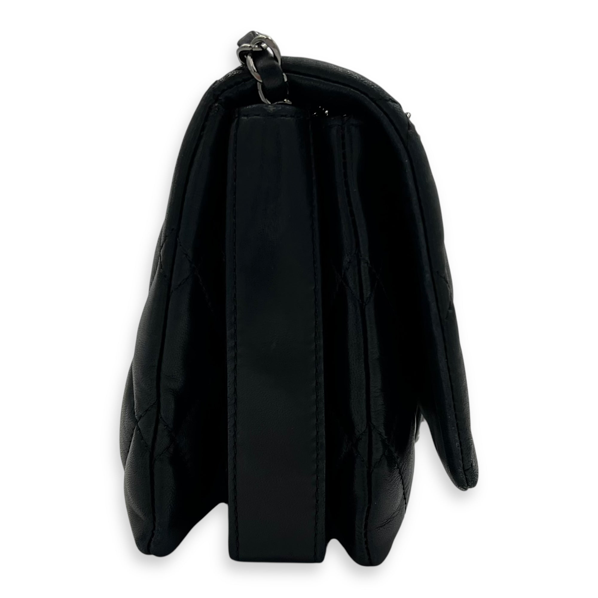 Chanel Accordion Triple Shoulder Bag Black in Lambskin, Silver hardware_4