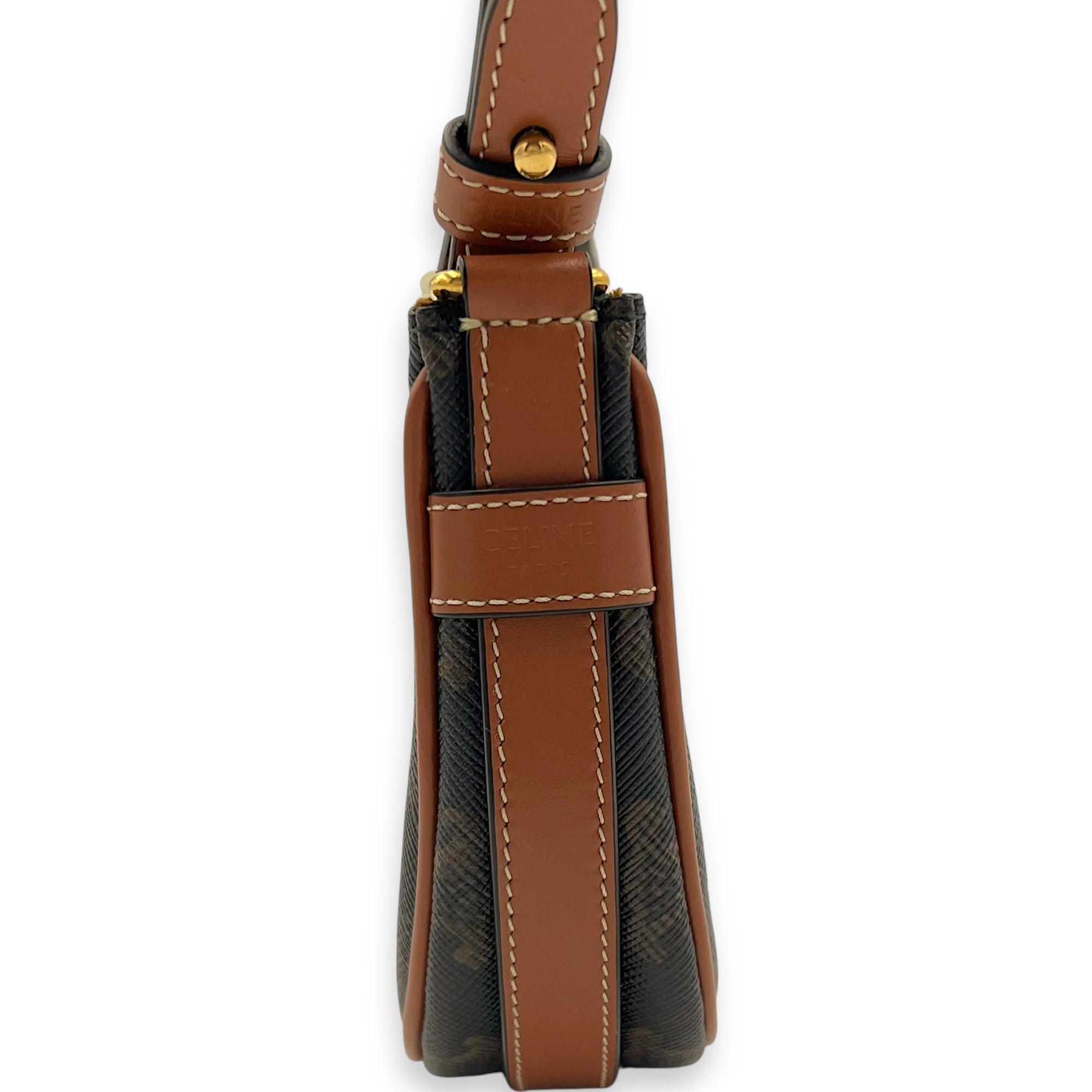 Celine Ava Shoulder Bag Brown in Coated Canvas, Gold hardware_4