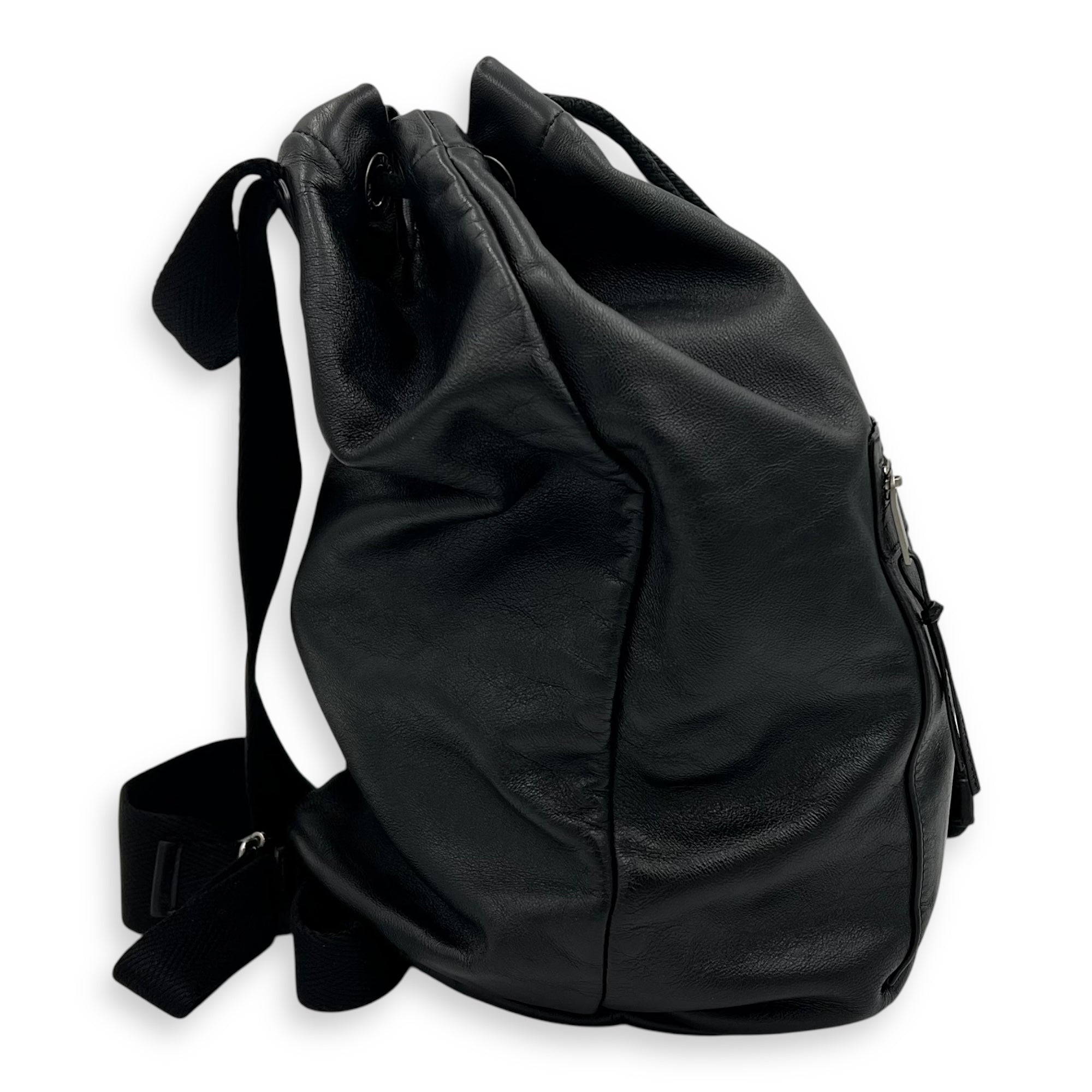 Saint Laurent Logo Backpack Black in Calfskin, Silver hardware_4