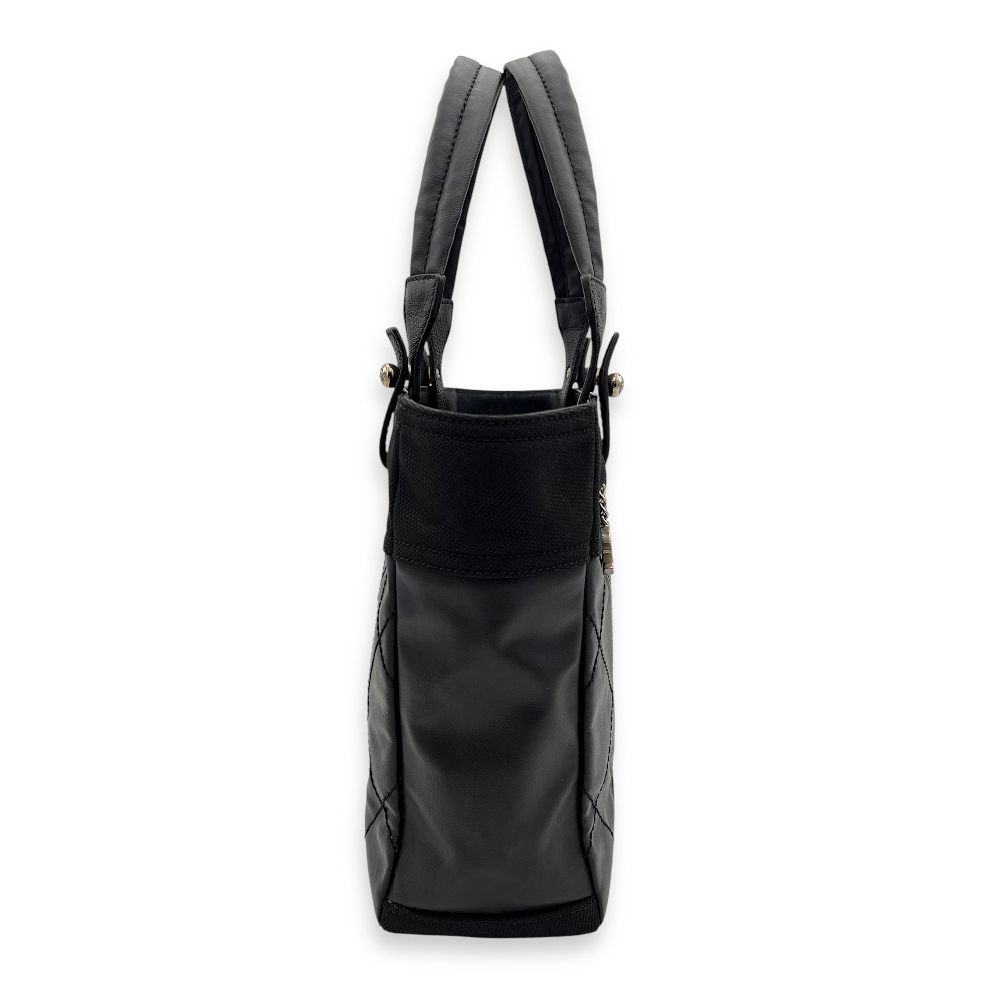 Chanel Paris Biarritz Shoulder Bag Black in Coated Canvas, Silver hardware_6