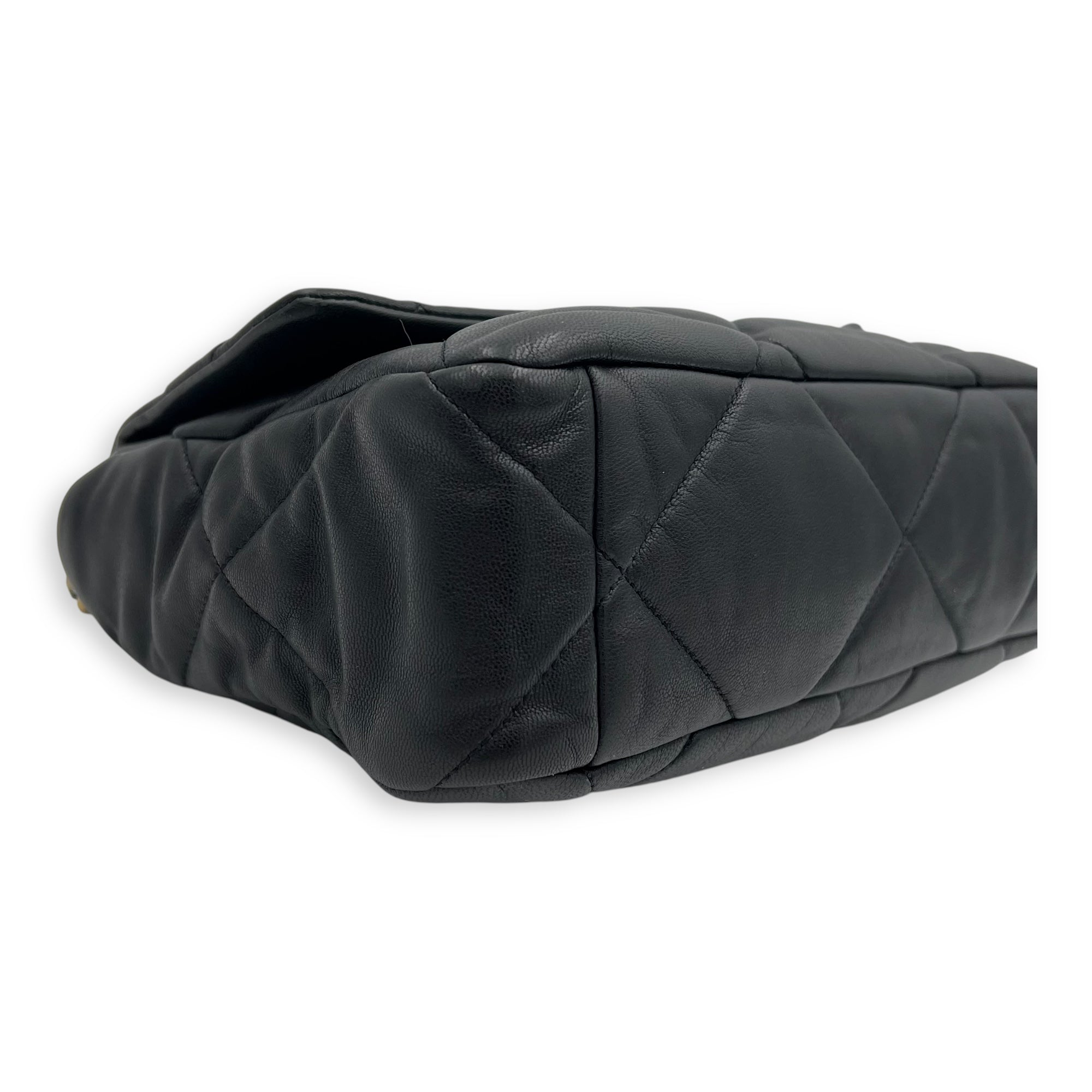 Chanel C19 Large Black Shoulder Bag in Goat Leather, Mixed hardware_10