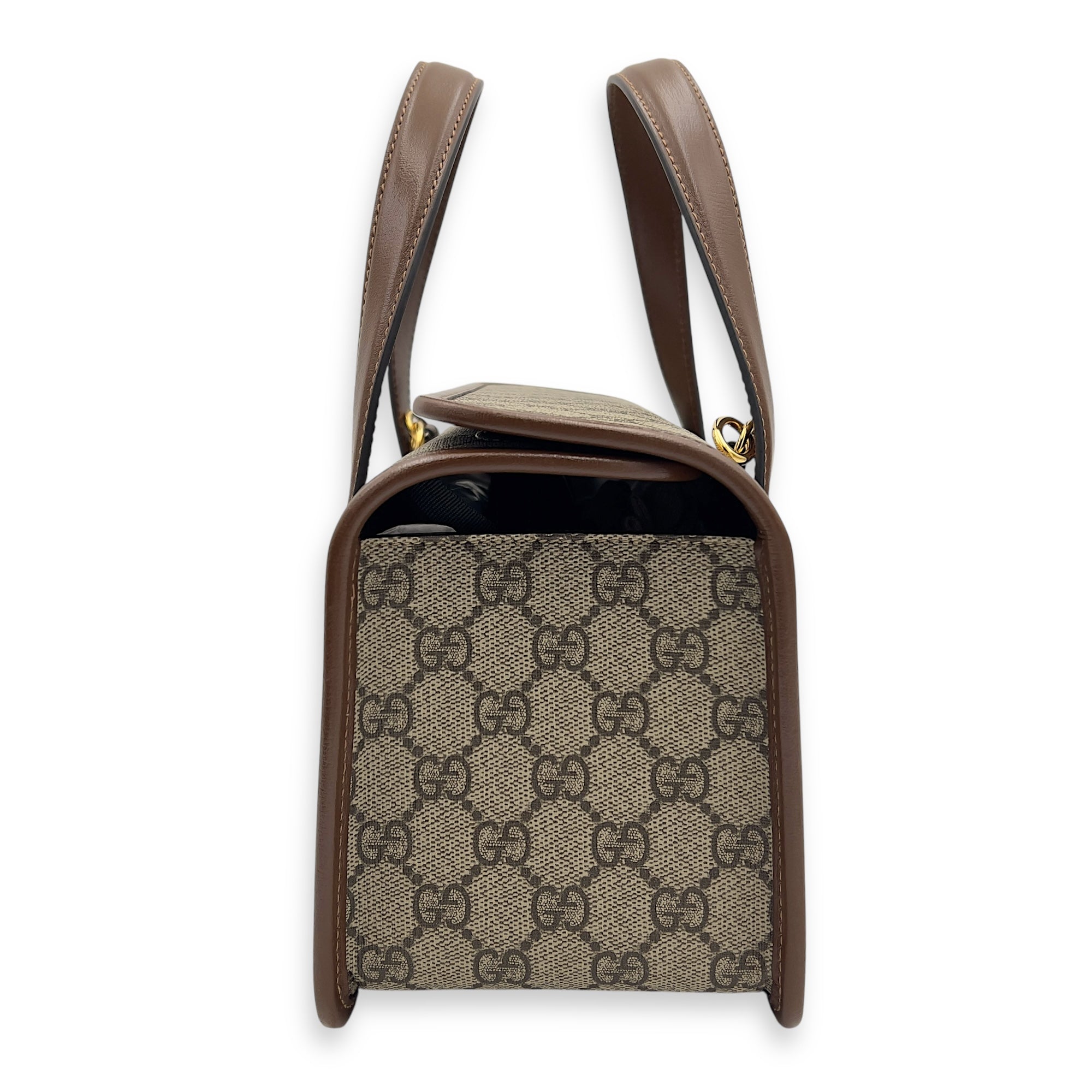 Gucci Horsebit 1955 Top Handle Bag Brown in Coated Canvas, Gold hardware_4