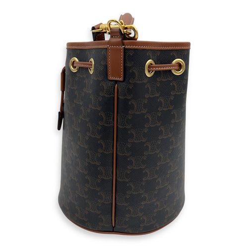 Celine Clara Bucket Bag Brown in Coated Canvas, Gold hardware_4