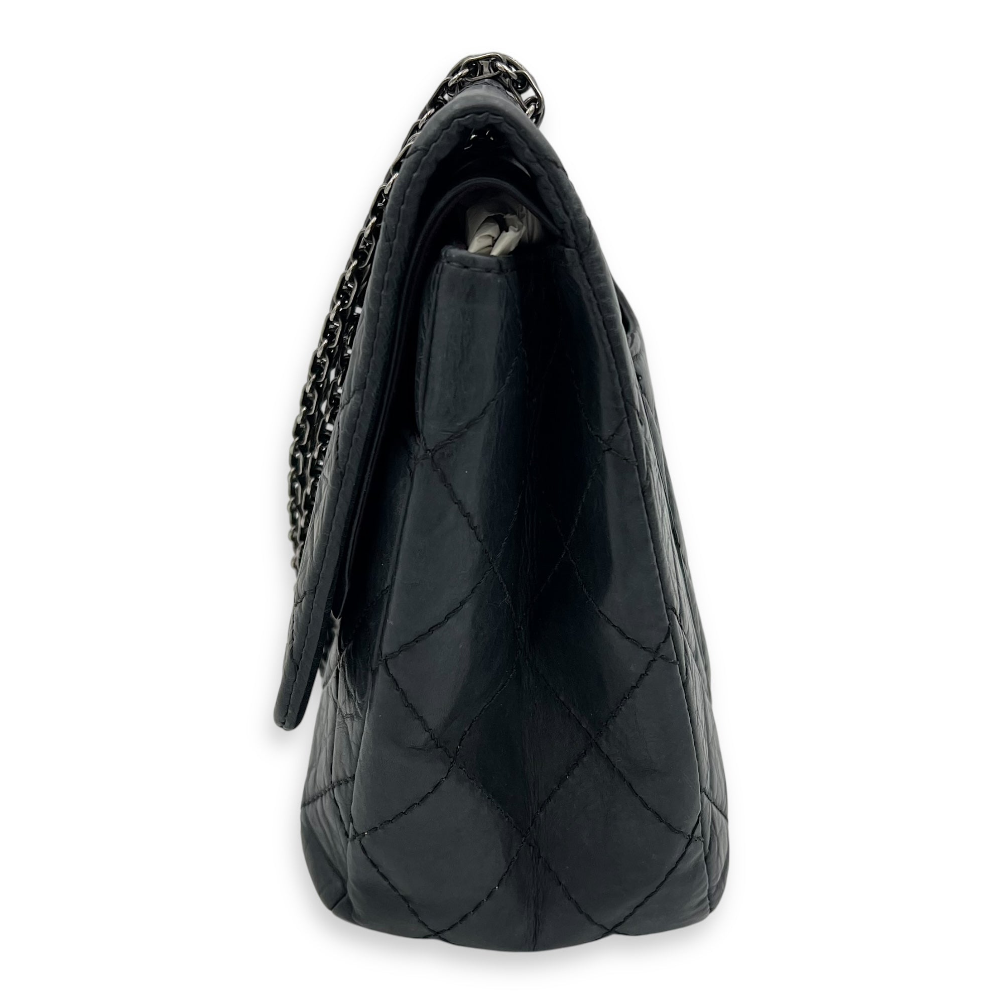 Chanel 2.55 227 Black Shoulder Bag in Calfskin, Ruthenium hardware_7