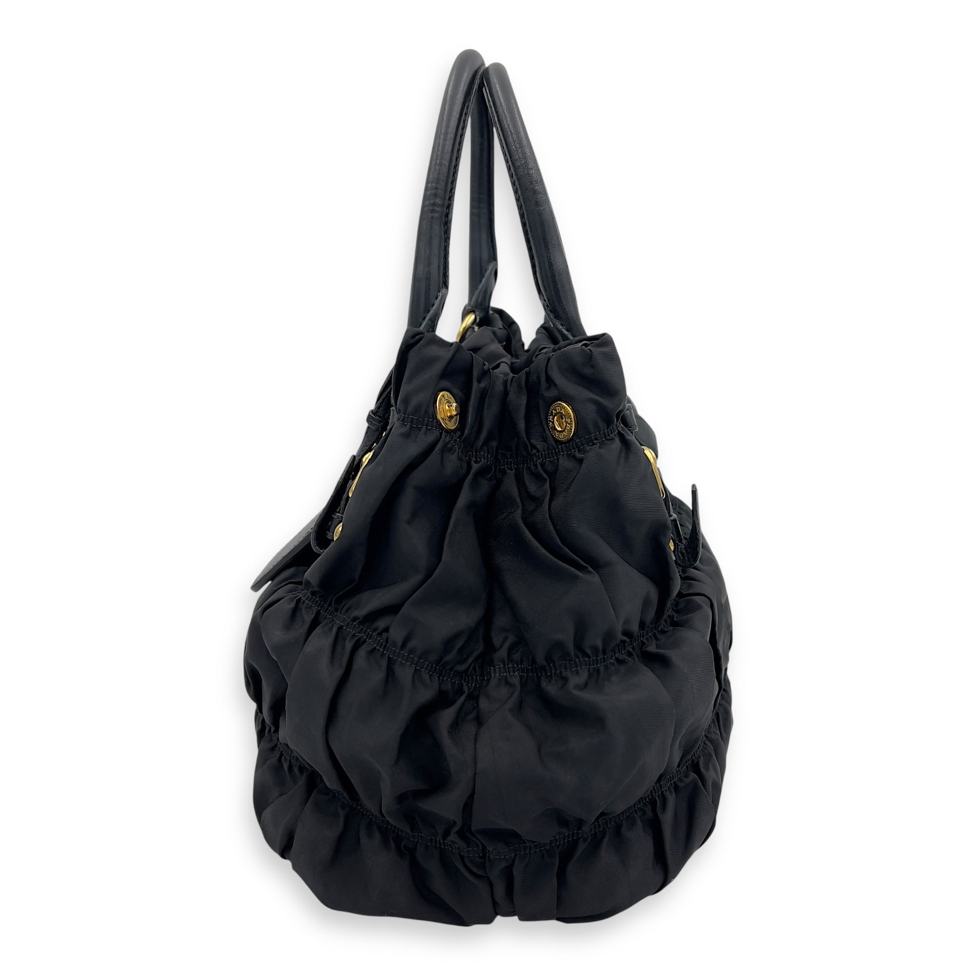 Prada Gaufre Top Handle Bag Black in Nylon, Gold hardware_4