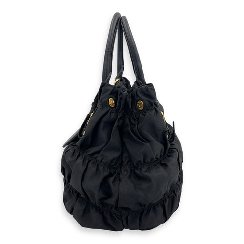 Prada Gaufre Top Handle Bag Black in Nylon, Gold hardware_4