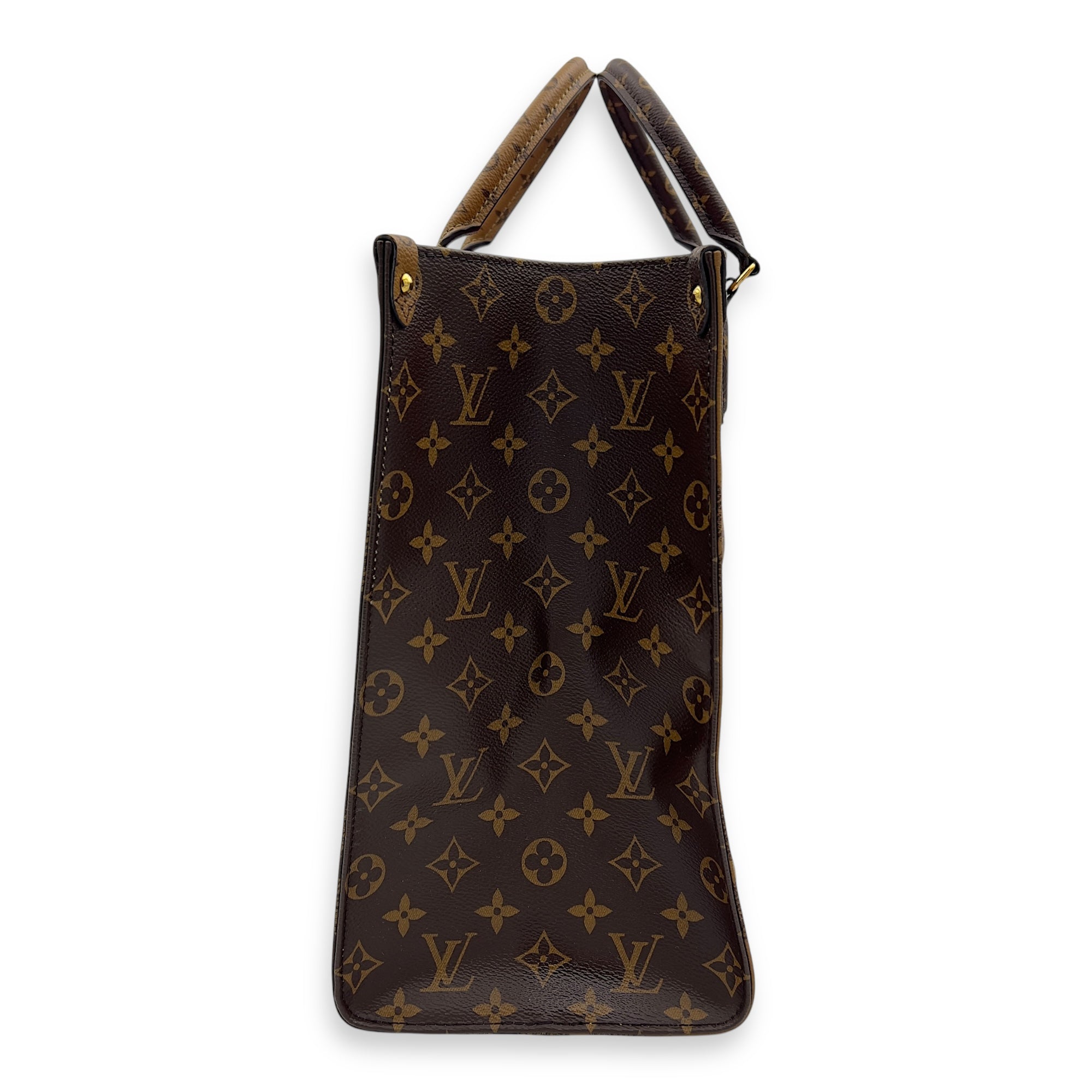 Louis Vuitton OnTheGo GM Brown Top Handle Bag in Coated Canvas, Gold hardware_5