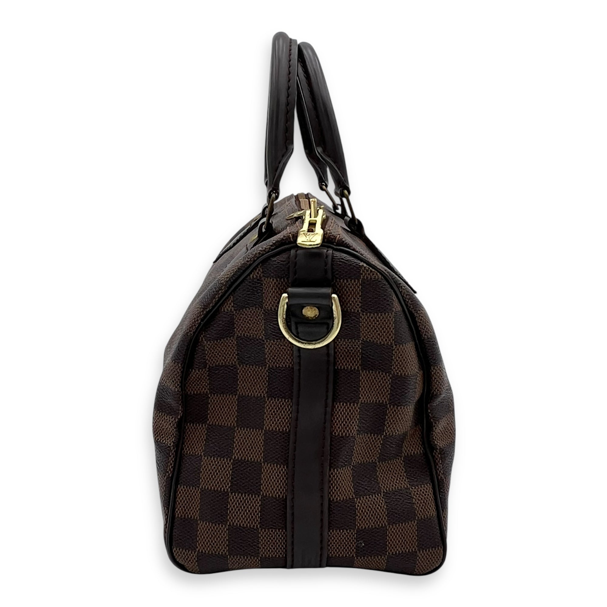 Louis Vuitton Speedy Bandouliere Top Handle Bag 25 Brown in Coated Canvas, Gold hardware_9