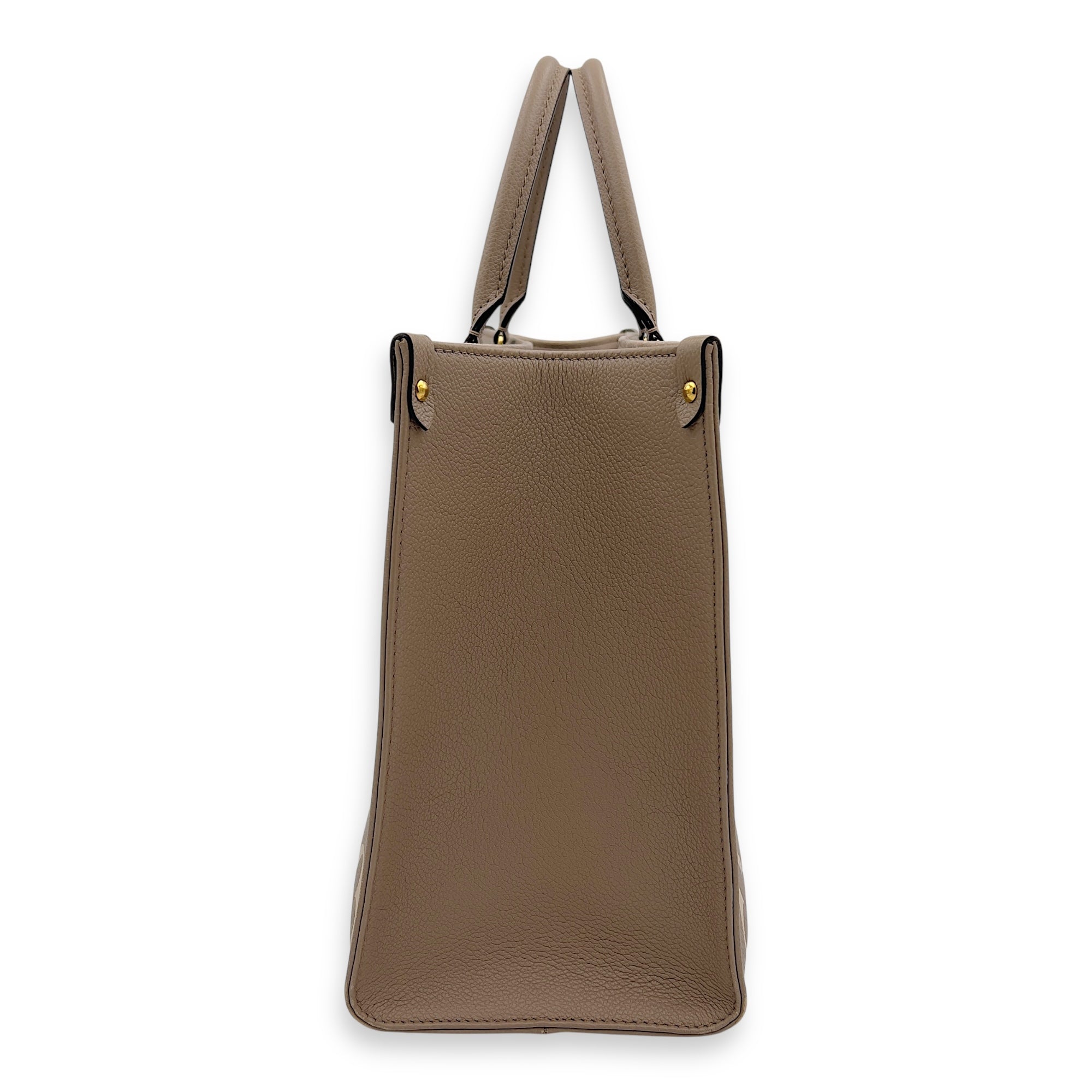 Louis Vuitton OnTheGo MM Beige Top Handle Bag in Empreinte Leather, Gold hardware_4