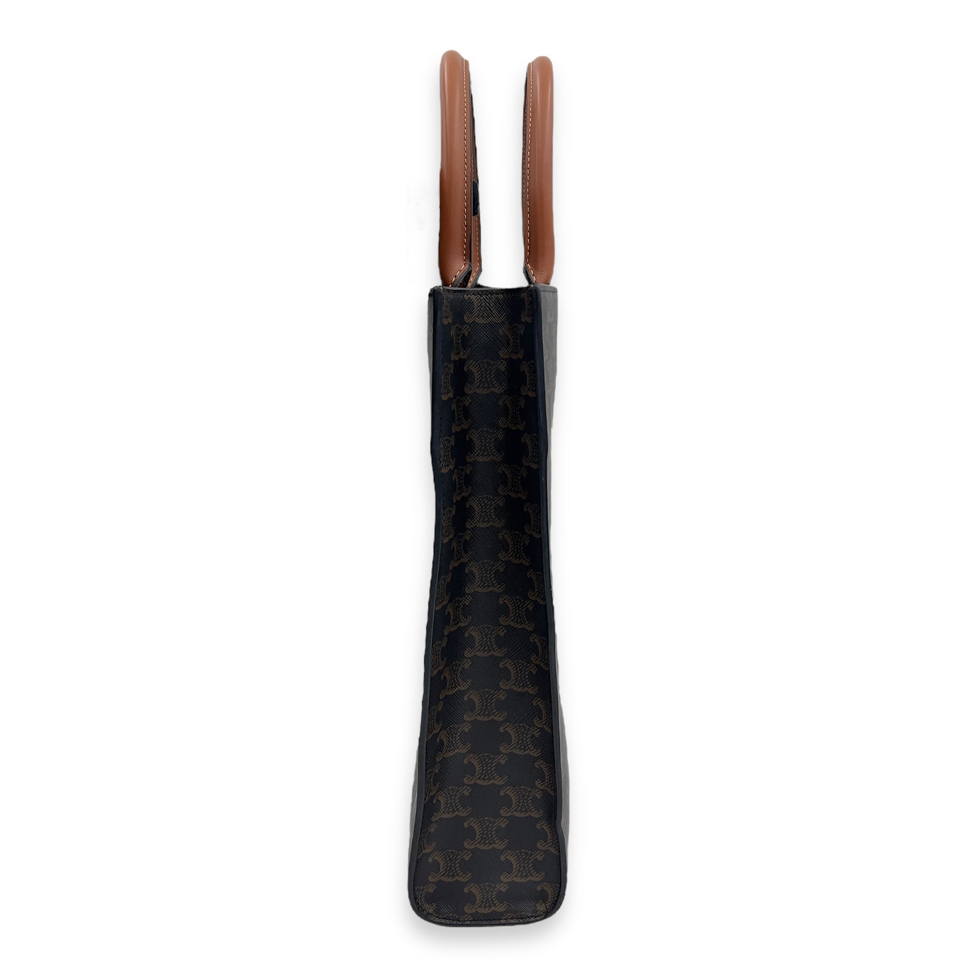 Celine Cabas Triomphe Vertical Brown Top Handle Bag in Coated Canvas, Gold hardware_4