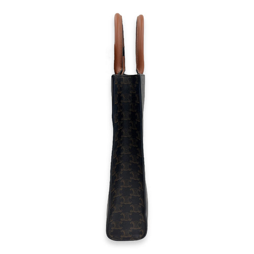 Celine Cabas Triomphe Vertical Brown Top Handle Bag in Coated Canvas, Gold hardware_4