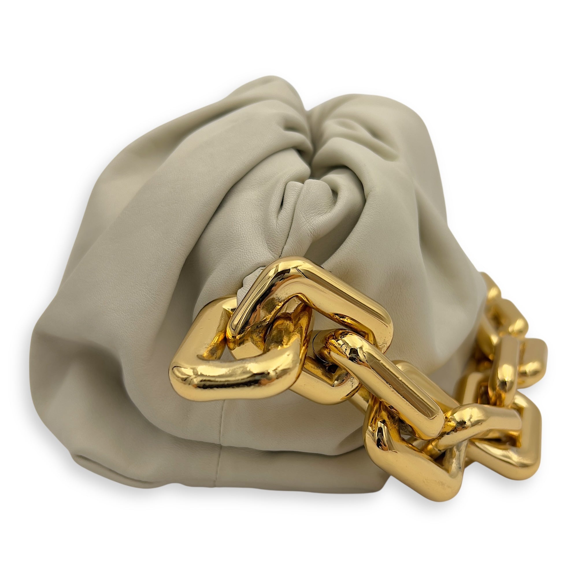 Bottega Veneta Chain Pouch Shoulder Bag Beige in Calfskin, Gold hardware_4