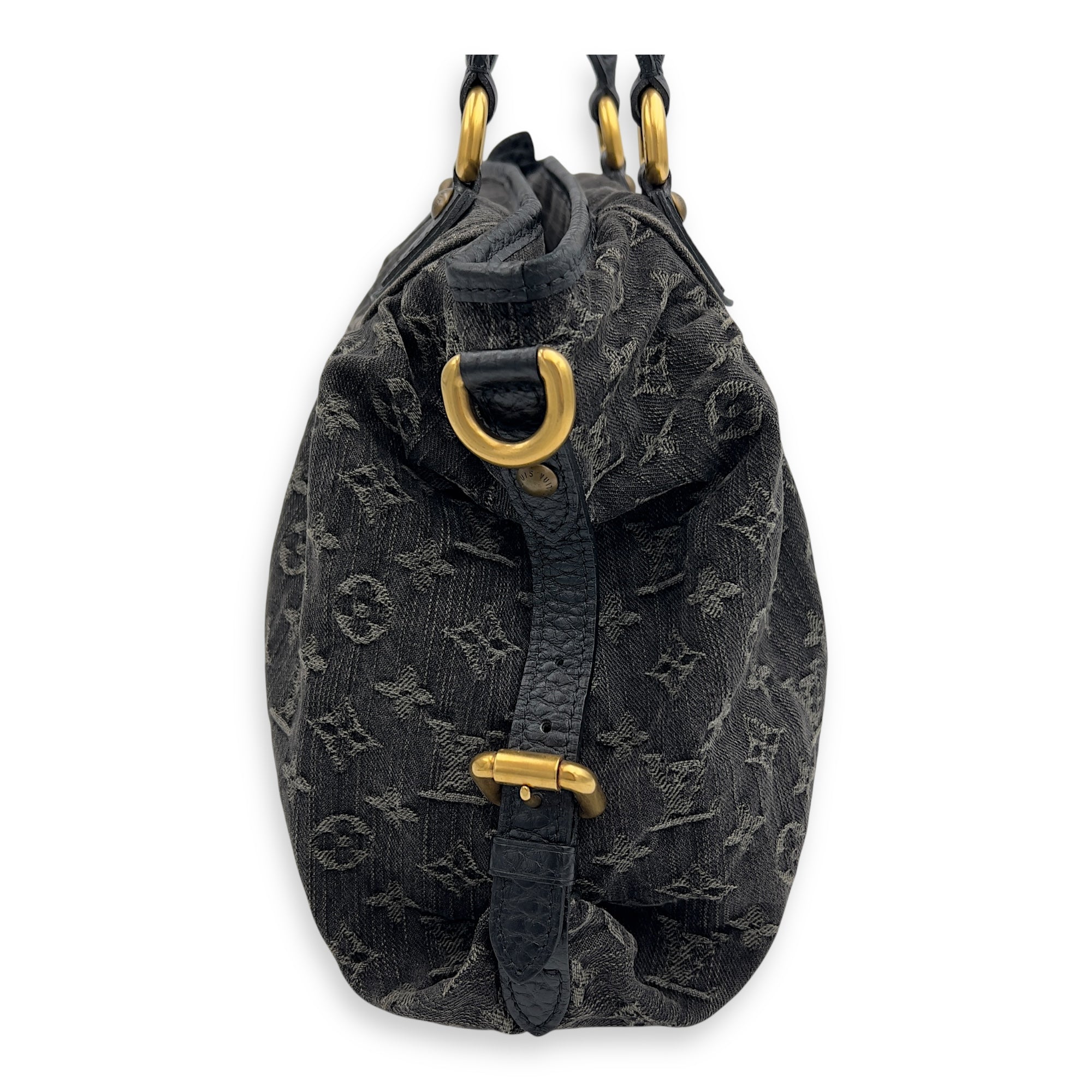 Louis Vuitton Neo Cabby Top Handle Bag MM Black in Denim, Gold hardware_4